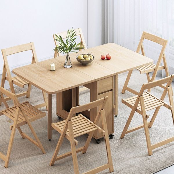 Solid Wooden Breakfast Table Set with Chairs Space Saving Folding on Wheels for Home Kitchen Furniture Extension Desk