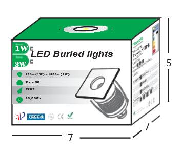 Square LED inground/ underground light, 3W 12V / 24V for landscape pathway , driveway