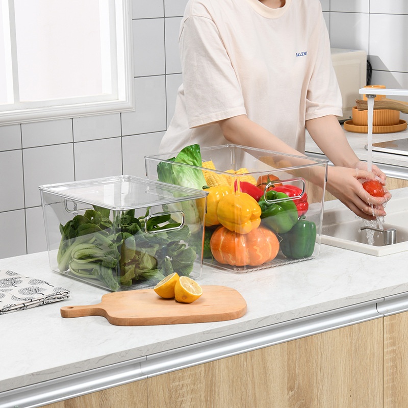 Factory Custom Transparent Plastic Rectangle Storage Box with Lid for Kitchen Refrigerator Organizes