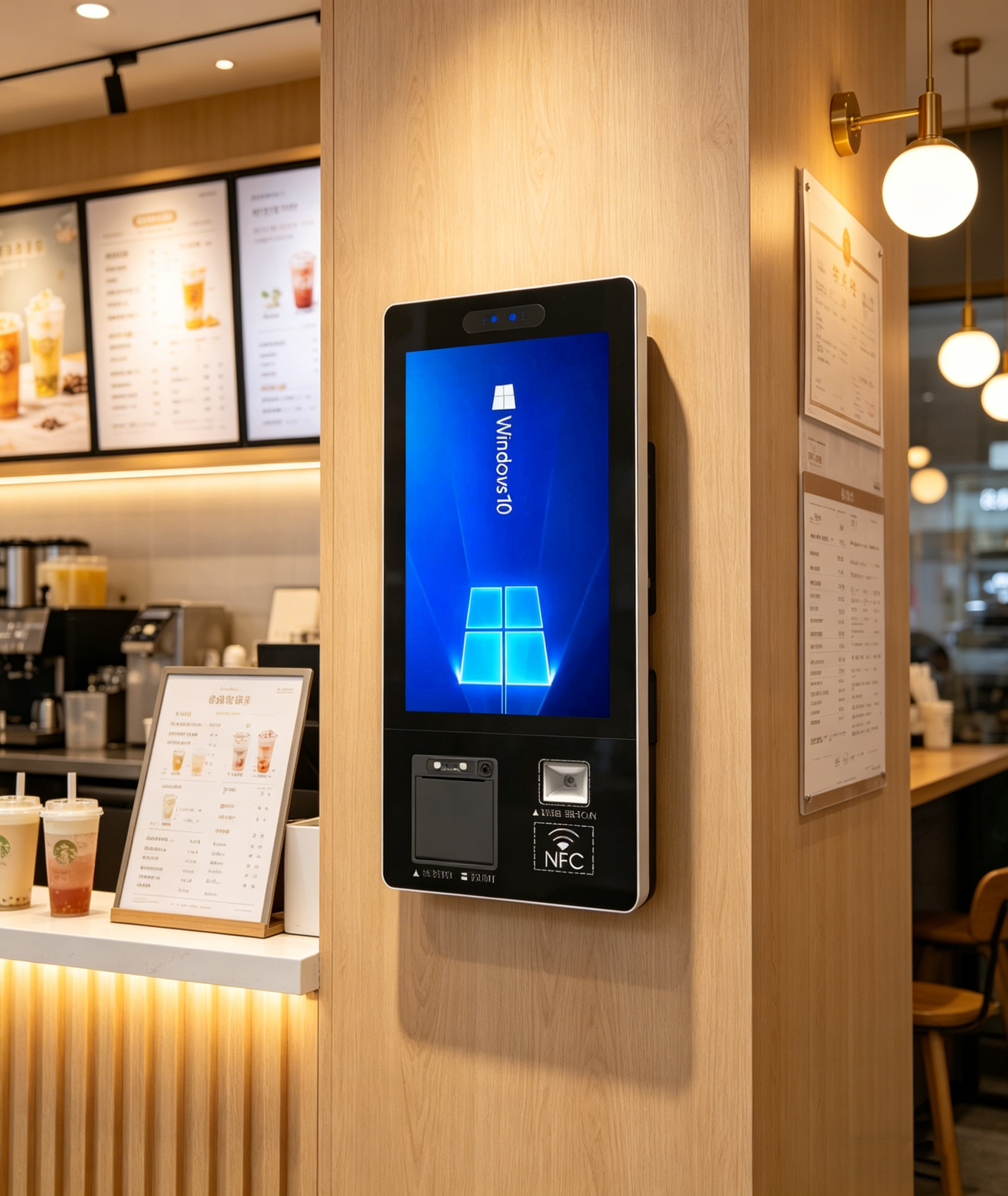Restaurant Desktop Android/Wind10 System Multi Touch Screen Kiosk Self Ordering Payment LCD Kiosk with Credit Card Terminal