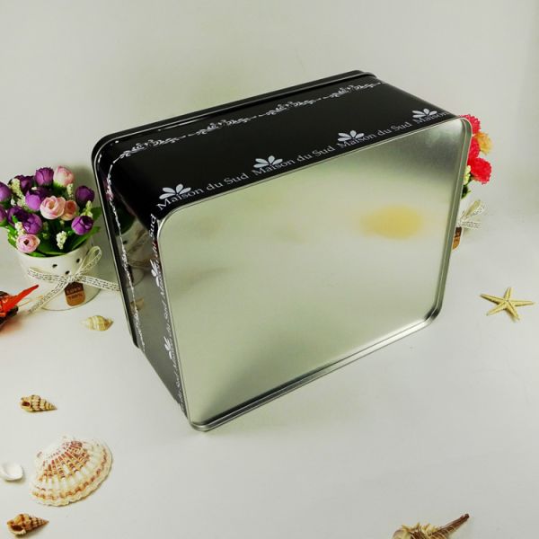 Black Metal Tin Container With Silver Bottom Tranparent Window