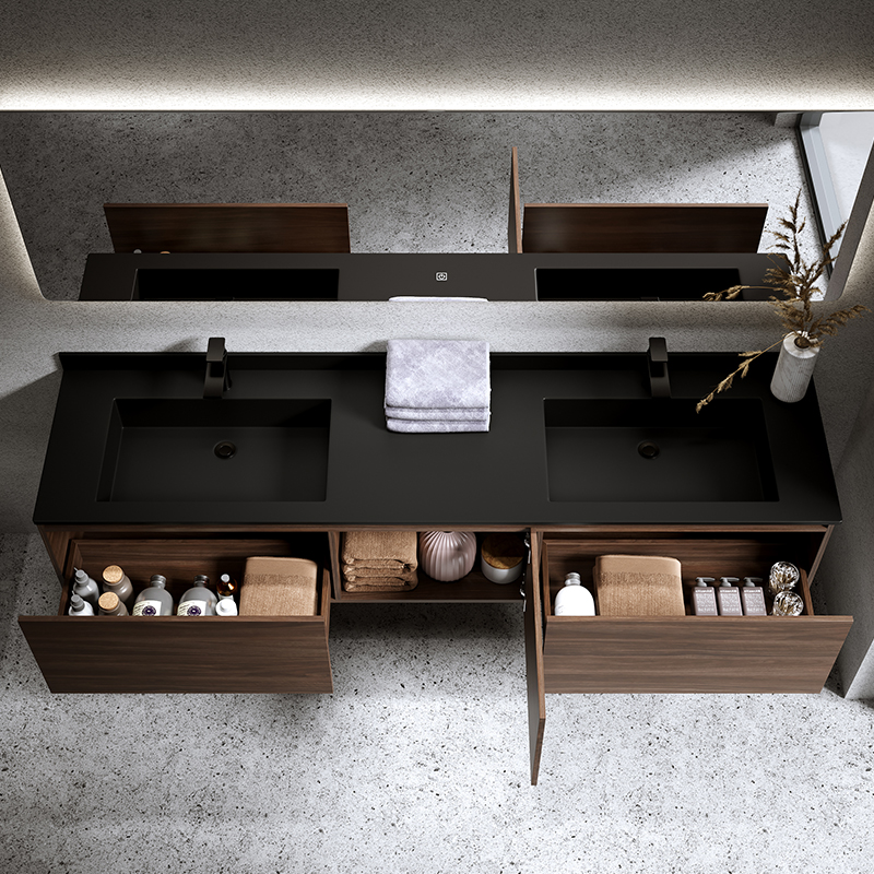 Wall Mounted Double Sink Solid Wood Bathroom Vanity Cabinet for Customized Made Order