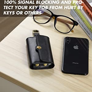 Black RFID Blocking Case Prevent Signal Relaying Two Fold 4 Hooks Keyring