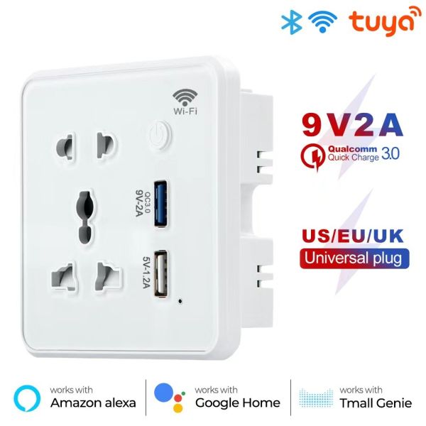 Glomarket Tuya Wifi Smart Sockets Usb Charger Electrical Plug Socket Remote Control With Alexa Google For Smart Home