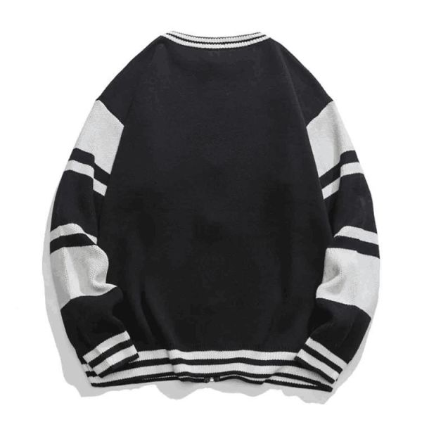 Men′s Knitted Zipper Cardigan Partial Jacquard Letter Craft Pocket Long Sleeve Knitted Coat Sweaters