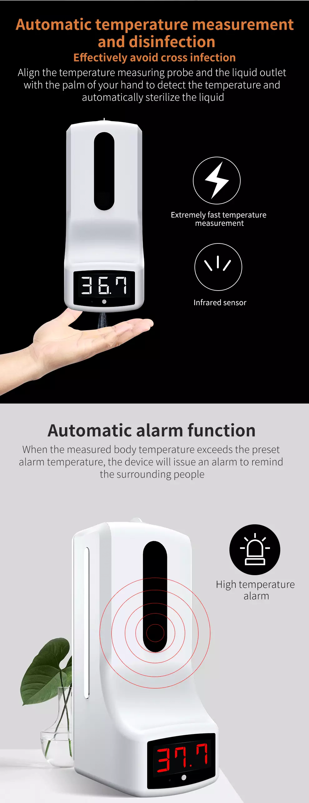1L Liquid Hand Sanitizer Dispenser With Temperature Sensor