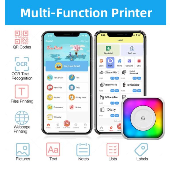 OEM Portable Thermal Papers Mini Inkless Printer For IOS Android