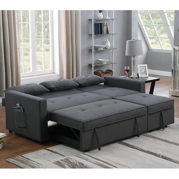 3 in 1 Sleeping Chair with Bed Function Extendable s Adjustable Single Sofa Side Storage Pocket