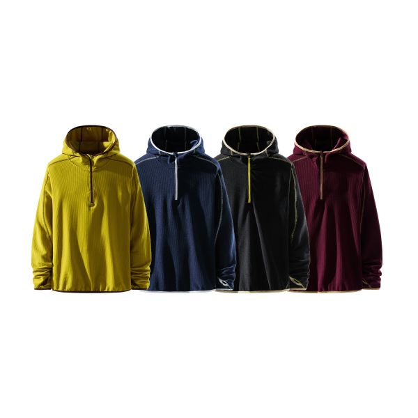 Custom OEM ODM Half Zip Hooded Thermal Pullover, Constant Temperature Warm Grid Outdoor Fleece Top, Custom Logo & Fabric Supported