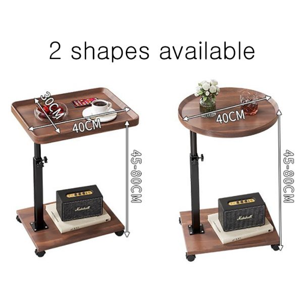 Living Room C-Shaped Snack Table Sofa Side Table with Wheels Adjustable Height Linen Liner Material
