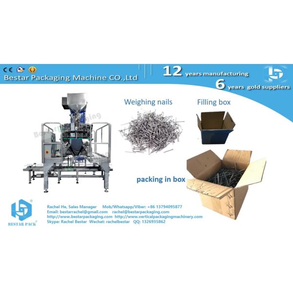 Automatic solution for hardware nails packing in box, Bestar weighing filling machine