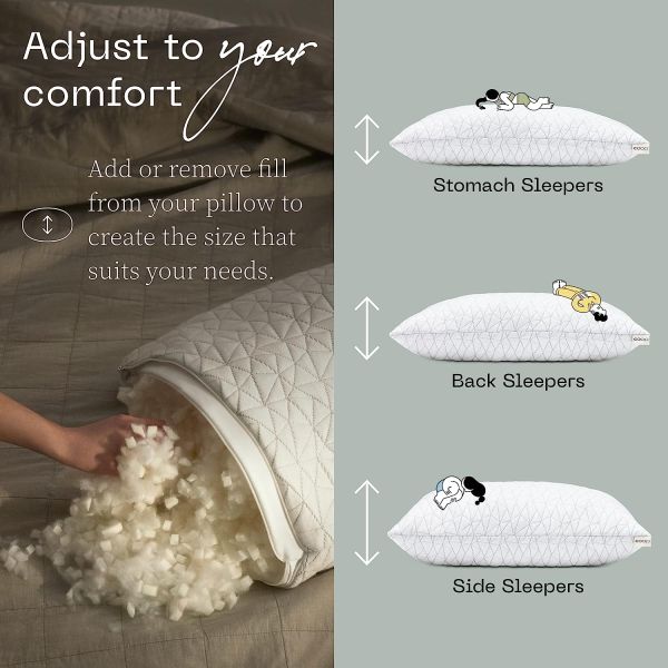 Experience the Difference Adjustable Cross Cut Memory Foam Pillows for Queen Size Beds