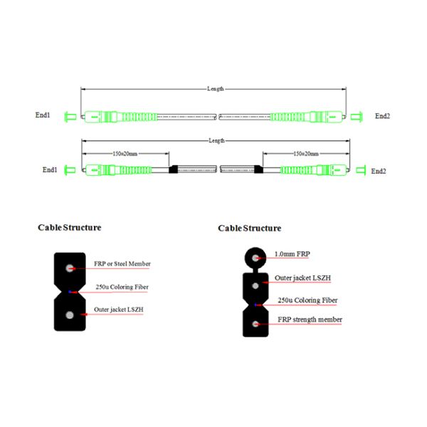 SC UPC APC FTTH Fiber Cable Patch Cord 2 Core G657A Simplex For Indoor Outdoor