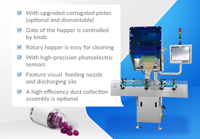 High-Speed Automatic Tablet Counting Machine with 15,000 Tablets Per Minute Capacity and >99.98% Accuracy for 10~500ml Bottles