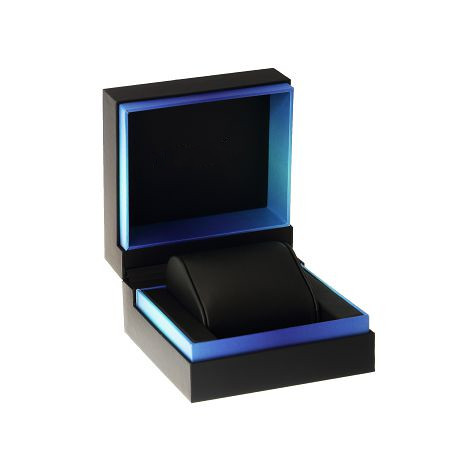 Custom Plastic Watch Box Black + Blue Twist Packaging Box For Presentation Gift