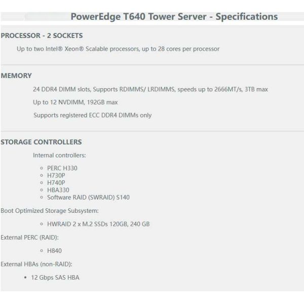 430mm Length Tower Server 2T Hard Disk 1.9G Basic Frequency for Dell PowerEdge T640