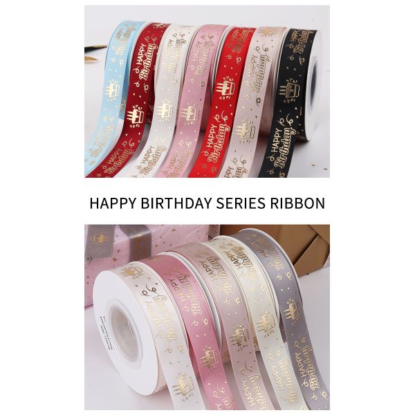 3 inch Solid Color taps printed letter for birthday party Polyester Material Satin Ribbon