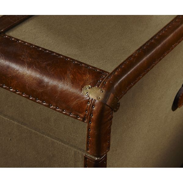 Retro Canvas Lifted Cover Leather Steamer Trunk Coffee Table Copper Nails Decoration