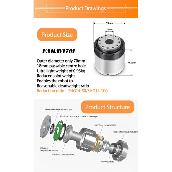 Faradyi Robot Motor High Torque Small Size With Harmonic Reducer And Encoder Low Speed DC Motor for Robotic Arm