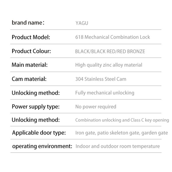 YAGU Double-sided Popular Design Push Button Door Lock Security Mechanical Code Door Handle Lock