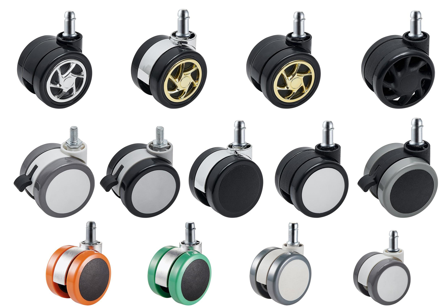 55mm Wheel WidthThreaded Stem Caster Wheels Light Duty Small Wheels Swivel Furniture Office Chairs