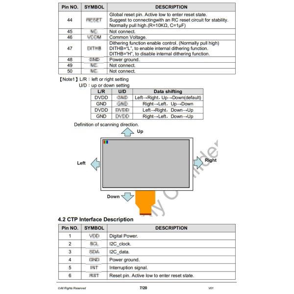 12 O'clock 800×480 7in TFT LCD Capacitive Touchscreen I2C Transmissive