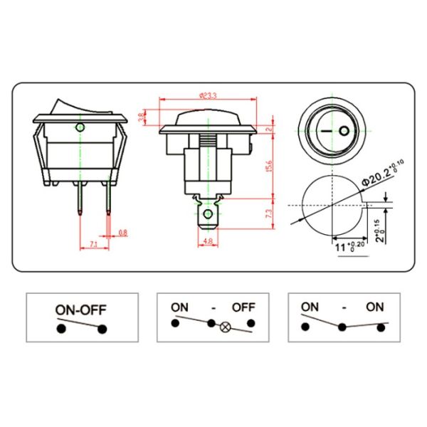 KCD2 3 Pin 2 Pin 3 Position Locking Round Rocker Switch Dashboard Panel