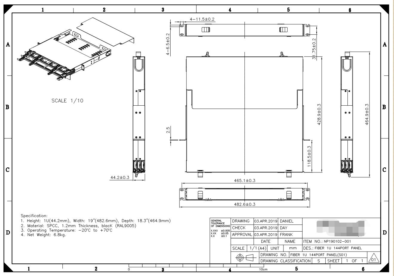 High-Density MPO Patch Panel with 12F Fiber Counts and Customizable Options for Data Centers