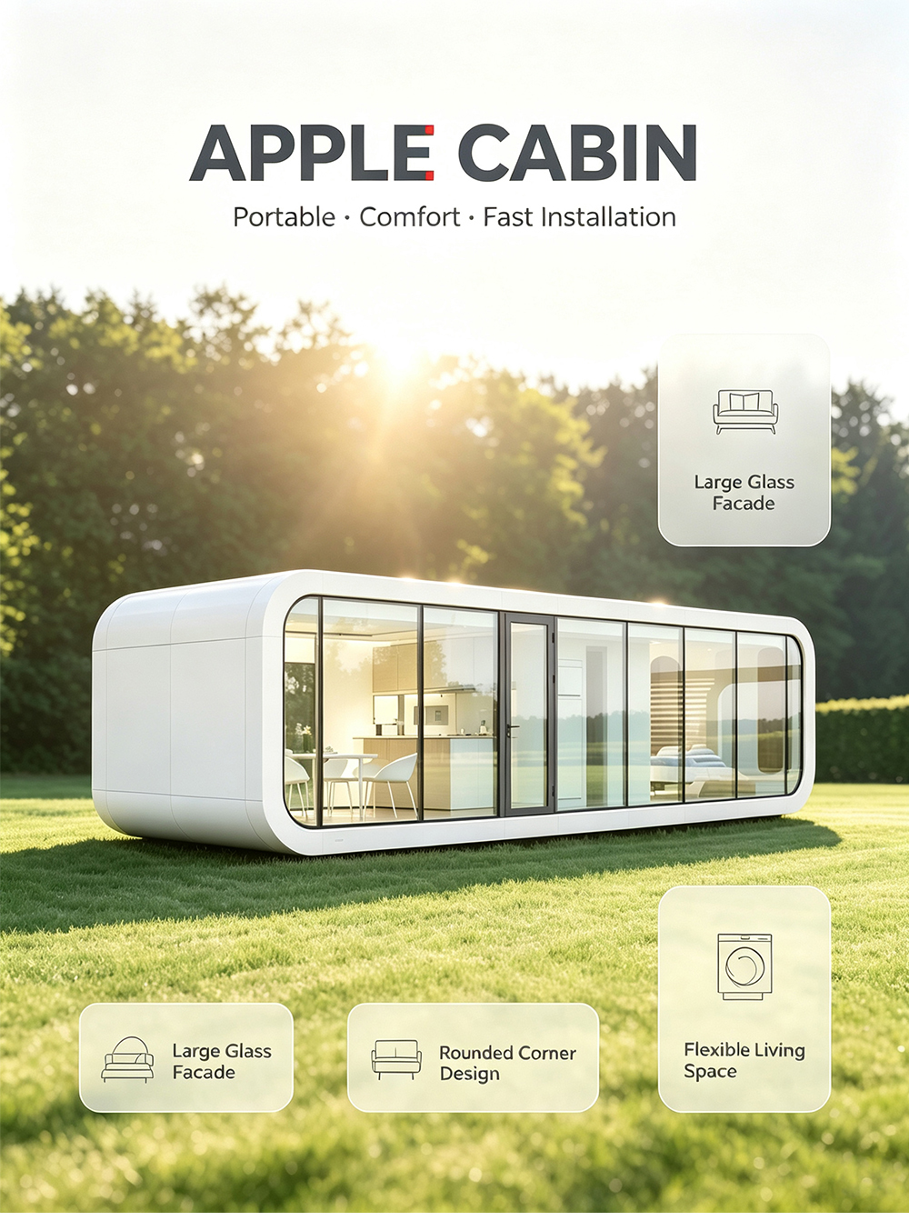 Custom Designed Outdoor Modular Apple Cabin 20ft Modern Modular Pod Movable House Smart Apple Cabin Sleeping Container House