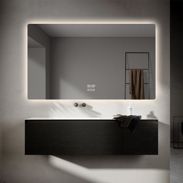 Round Polished Edge Bathroom Mirrors With LED Light Smart Touch Sensor