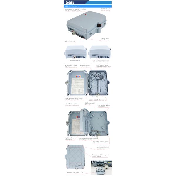 PLC Splitter Fiber Optic Distribution Box 24 Port Waterproof Junction Box