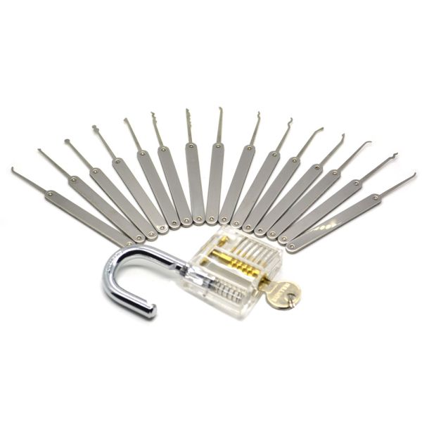 High Quality Locksmith Supplies Lock Pick Set With Transparent Practice Lock Lock Picking Tools YS500041