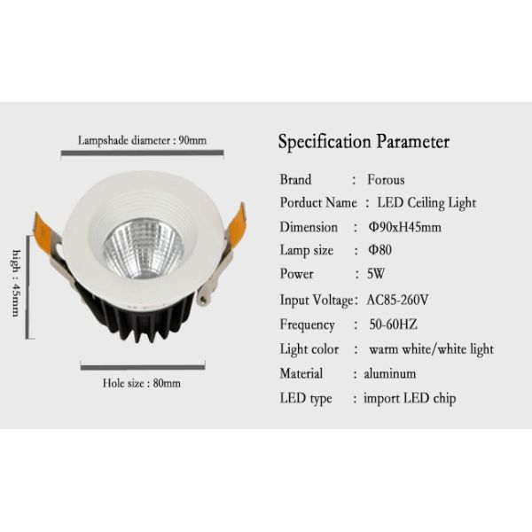 LED Ceiling Light 5W 90*45