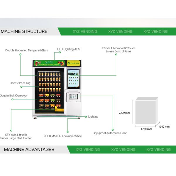 32 Inch Touch Screen Bread Salad Vegetables Fruit Automatic Food Vending Machine for Hospital Shopping Mall