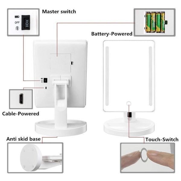 High Definition Makeup Mirror 180° Rotation LED Magnifying Mirror With Touch Screen Dimming