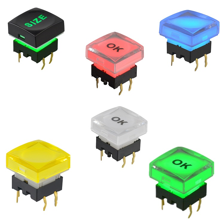 15x15 LED Push Button Switch 30mA 30VDC With Sculptured Cap