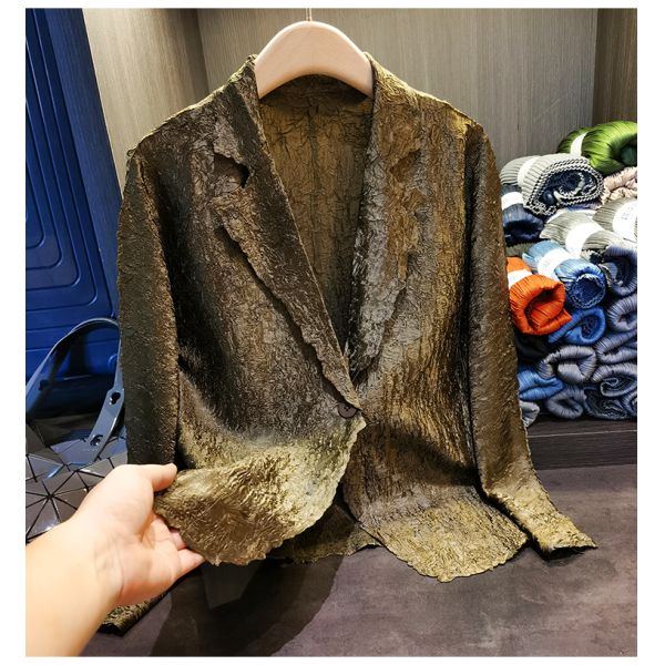 Simple One Button Wrinkle Long Sleeve Suit Coat Solid Color Coat