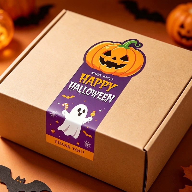 Halloween Theme Packaging Sealing Labels With Cute Spooky Designs For Boxes