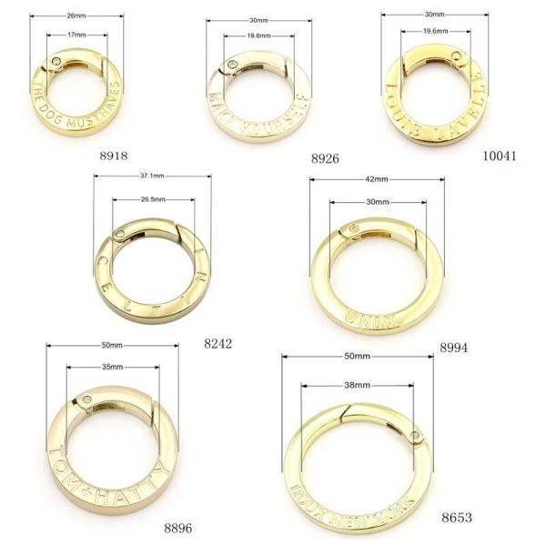 Inner diameter 30mm gold spring trigger open O ring personalized flat round carabiner