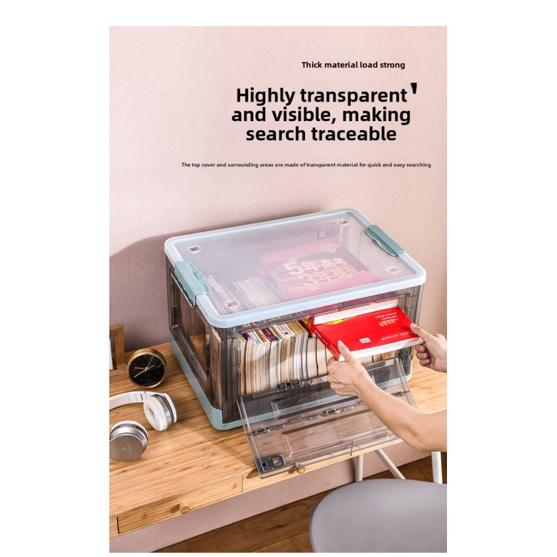 Large Capacity Foldable Storage Box Plastic Acrylic Book Bin Durable Transparent Snack Toy Organizer Collapsible Crate