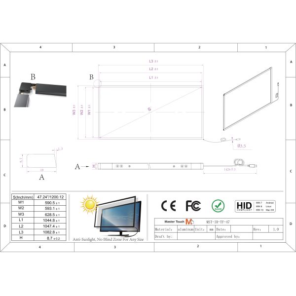 40 Points XP System Infrared Touch Frame 47in Touchscreen Overlay For TV