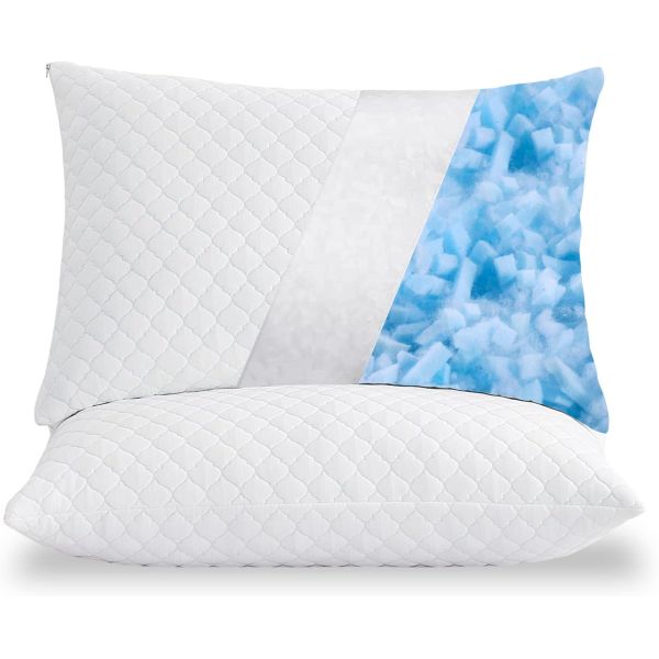 Queen Size 2 Pack Shredded Memory Foam Pillows for Adjustable Support and Relaxation