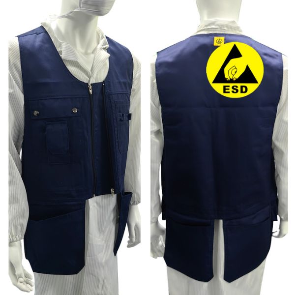 Blue Denim Anti Static Tool Kit Work Vest For Electrician