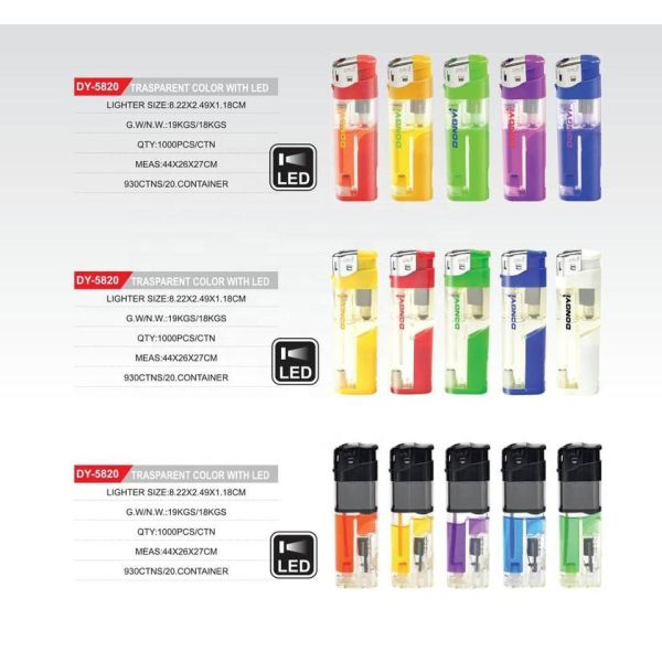 Five Colors White LED Lamp Soft Flame Electronic Lighter Gas Refillable Cigar Lighter