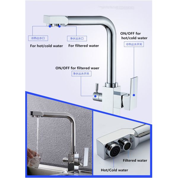 Deck Mounted Smart Water Faucet Brass Multifunction Three Ways Kitchen Nickel