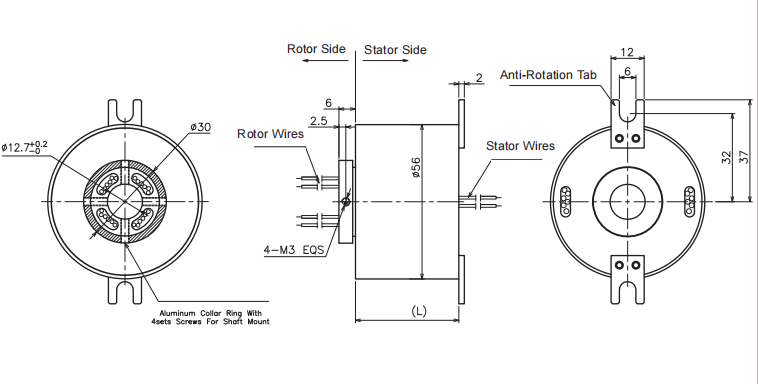Through Bore Slip Rings 6 Circuits 10A for Continuous Electrical Power Transfer in Industrial Automation Systems