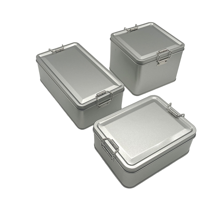 Rectangular Metal Cake Tin Cans Storage Box Hinge Lid Cookie Candy Food