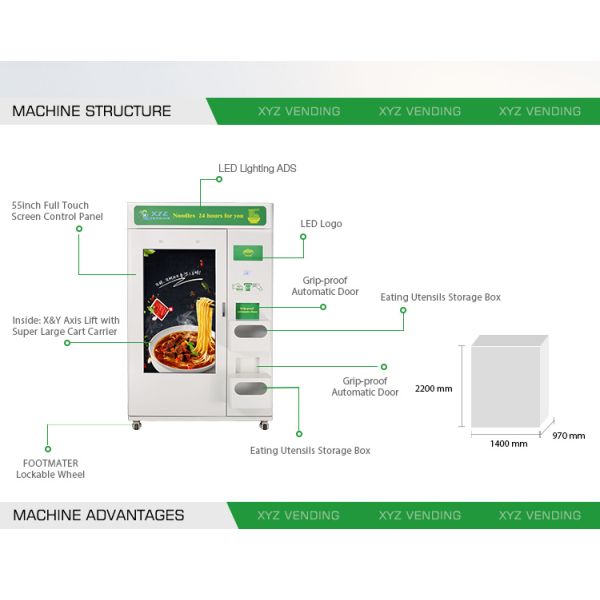 Restaurant XY Elevator System Automatic Hot Water Custom Instant Ramen Vending Machine for Noodles