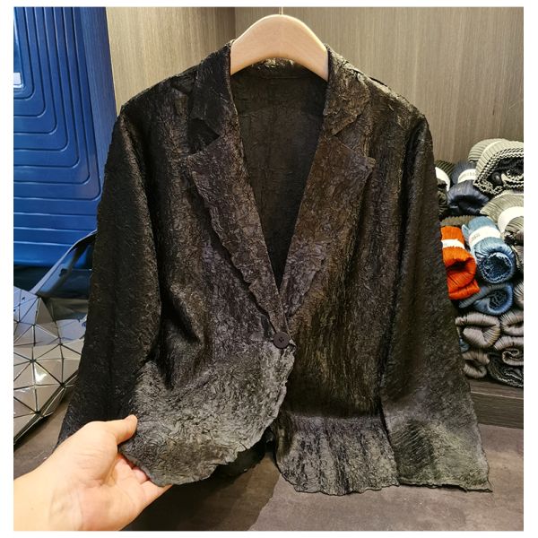 Simple One Button Wrinkle Long Sleeve Suit Coat Solid Color Coat