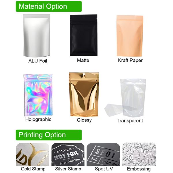 Custom Print Window Pouch Standup Ziplock Bag Resealable Moisture Proof Packaging Self Sealing Laminated Plastic Zipper Food Bag